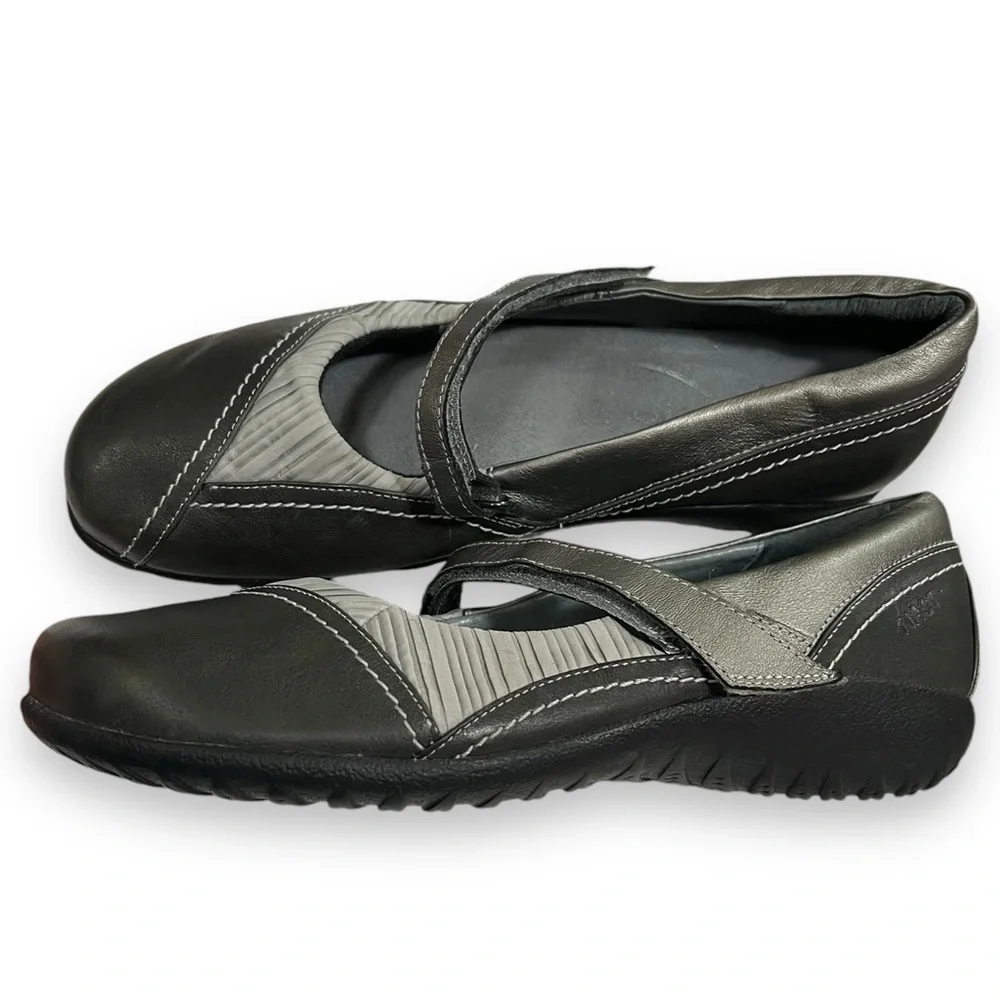 NAOT Gray Mary Jane Shoes Leather Fabric Size 10